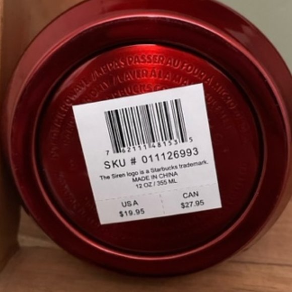 Starbucks Red Vacuum Insulated Stainless Steel Tumbler Mug Cup w/ Lid 12 oz - Picture 2 of 2